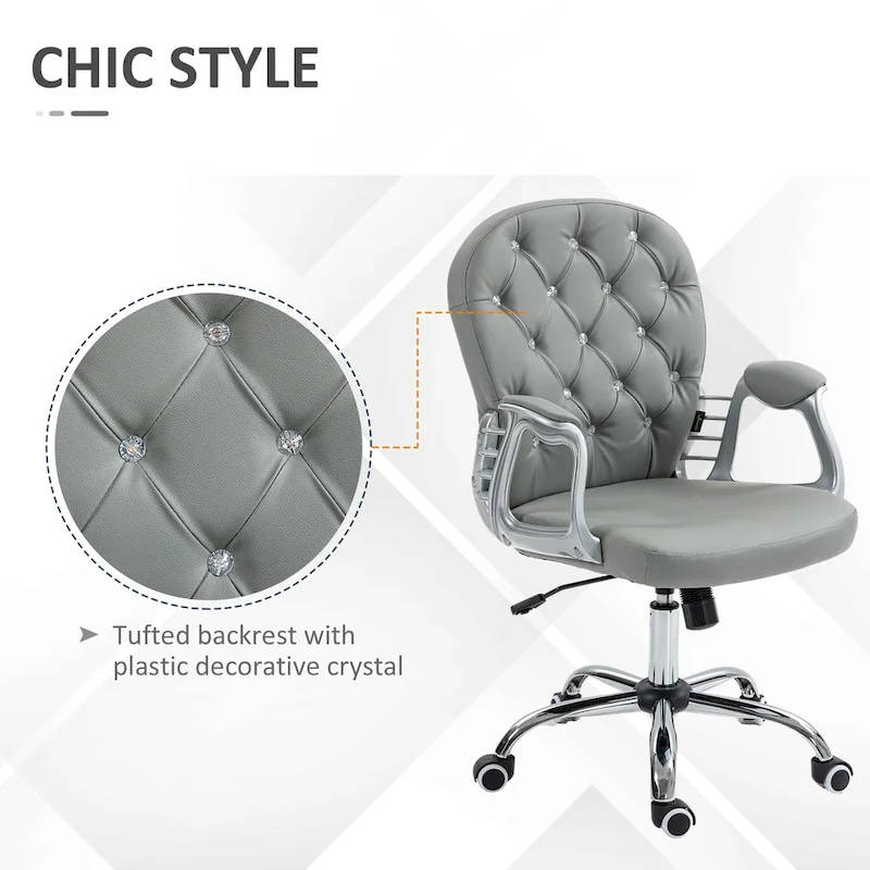 Faux Leather Office Chair with Tufted Backrest and Swivel Wheels