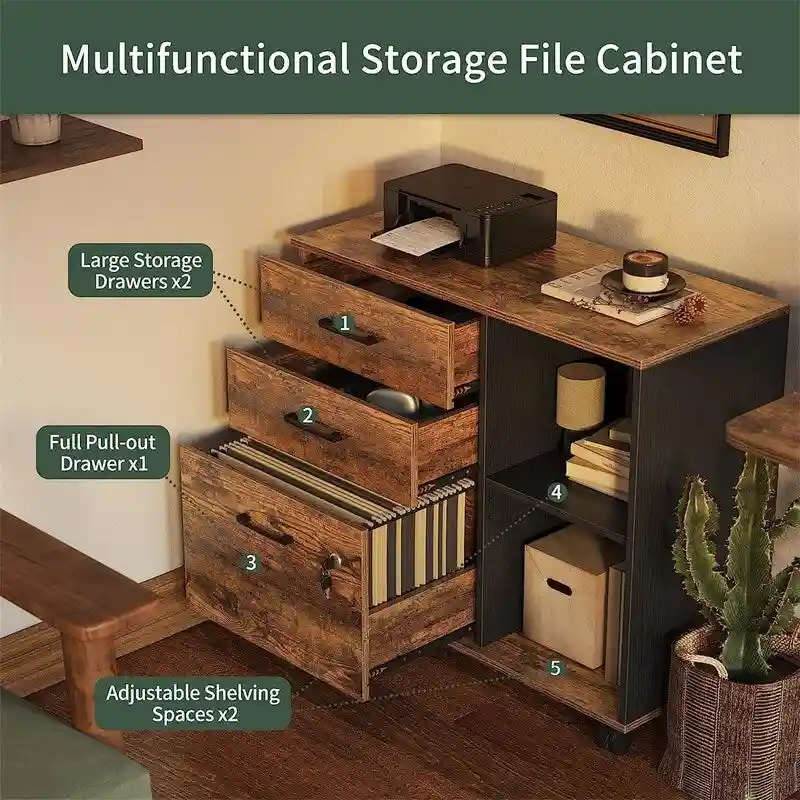 3-Drawer Mobile File Cabinet - 14.2 D x 31.5 W x 25.4 H