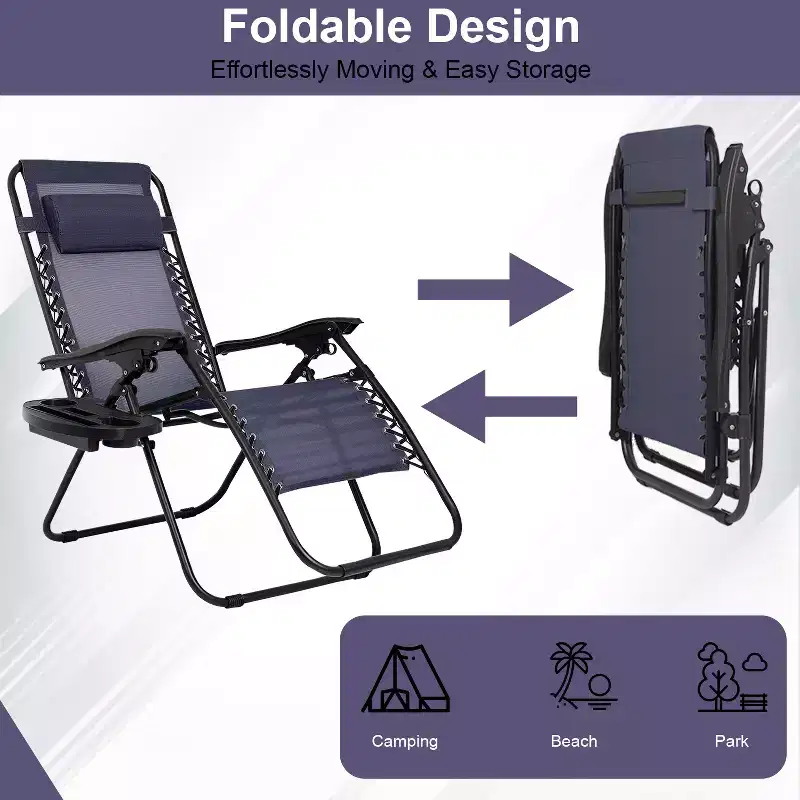 FDW Foldable Zero Gravity Chair Lounge Patio Chaise with Cup Holder Tray