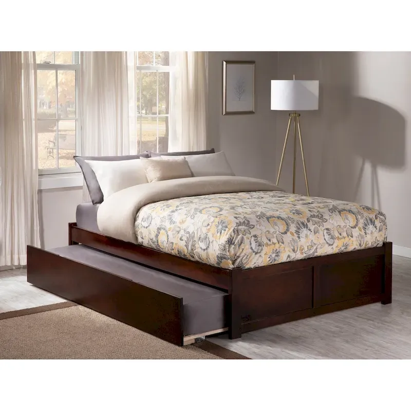 Walnut / White / Espresso / Grey King Platform Bed with Twin XL Trundle, Sleeps 2