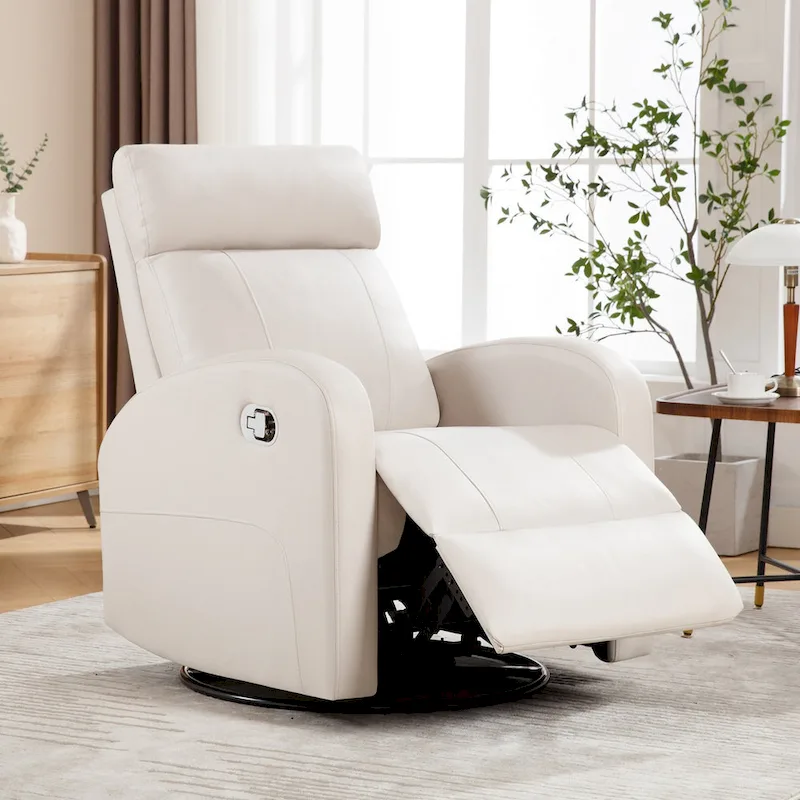 Modern Faux Leather Rocking Recliner with Swivel
