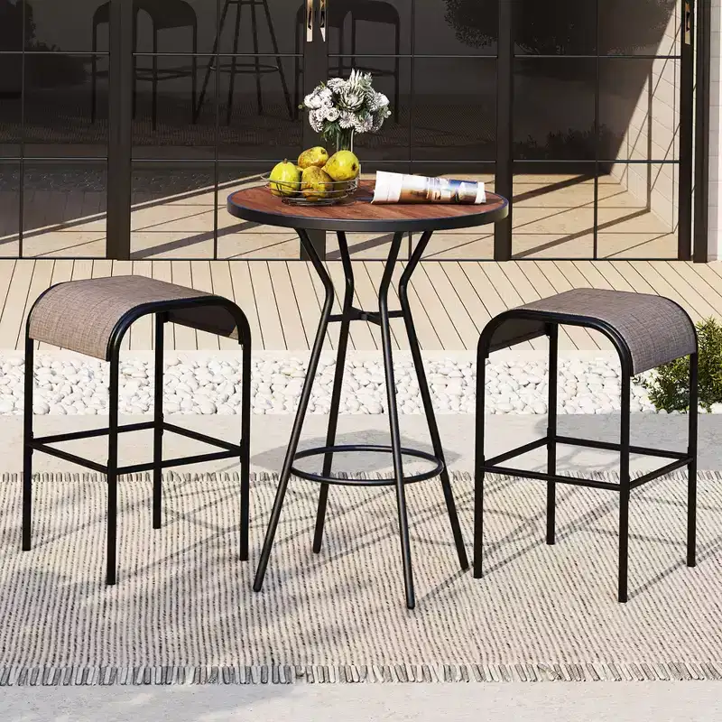 Costway 5 PCS Patio Bistro Set Round Table w/ 1.6 Umbrella Hole & 4 Stools Metal Frame