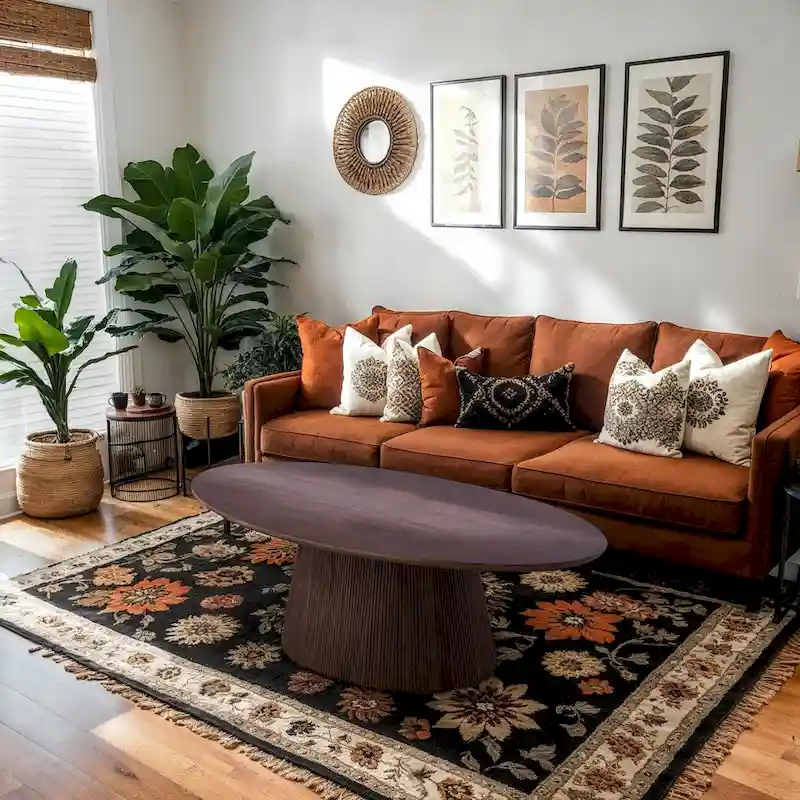 Round Coffee Table - Brown, Mid-Century Modern with Fluted Base, Multi-User