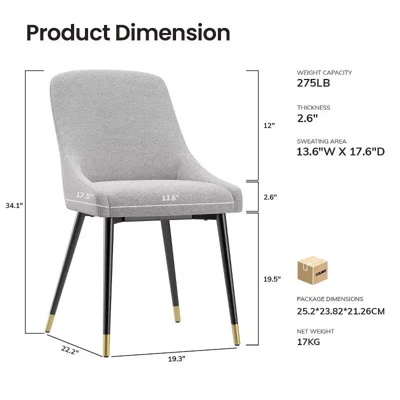 COLAMY Modern Upholstered Dining Chair  Kitchen Side Chair with Metal Legs for Kitchen, Dining Room, or Caf