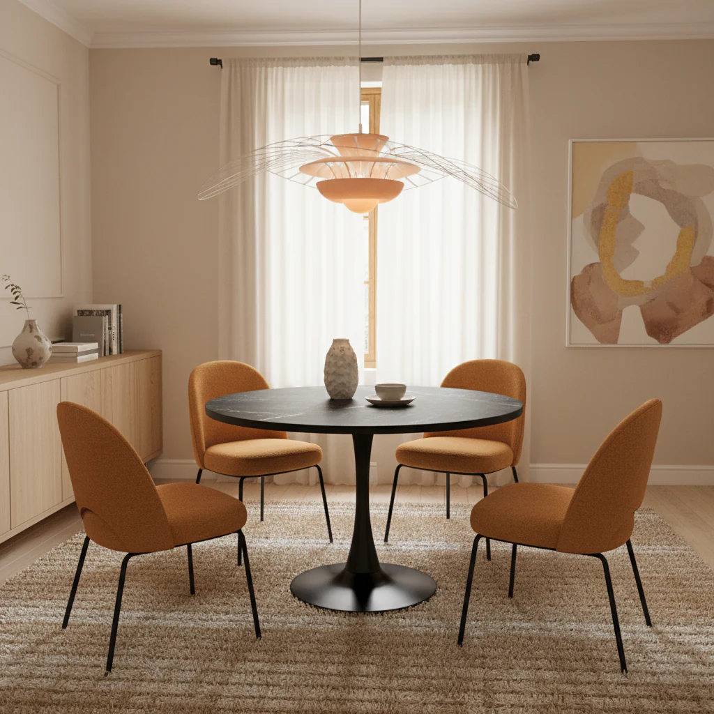 36 Round Dining Table with MDF Top and Black Iron Base