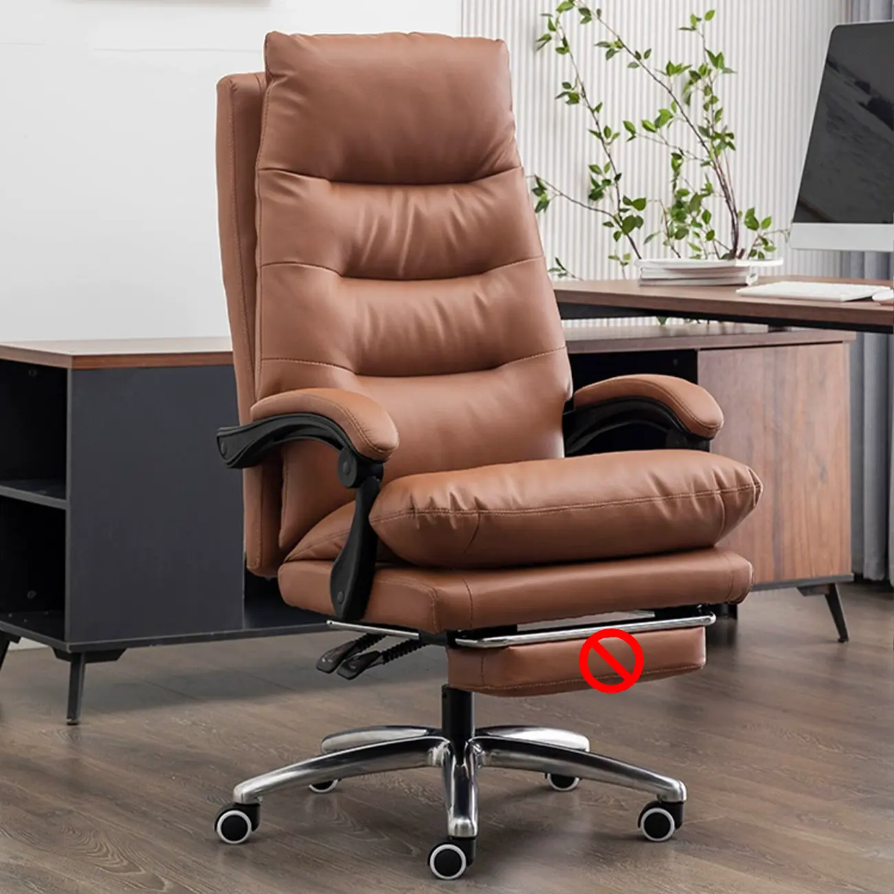 Ergonomic Leather Reclining Executive Office Chair with Footrest