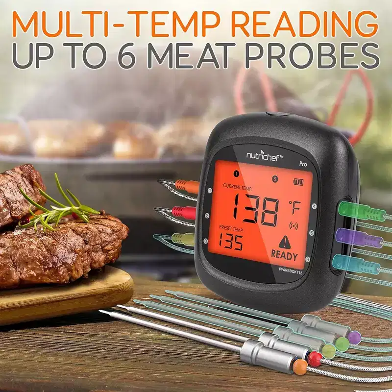 NutriChef Smart Bluetooth BBQ Thermometer - Black