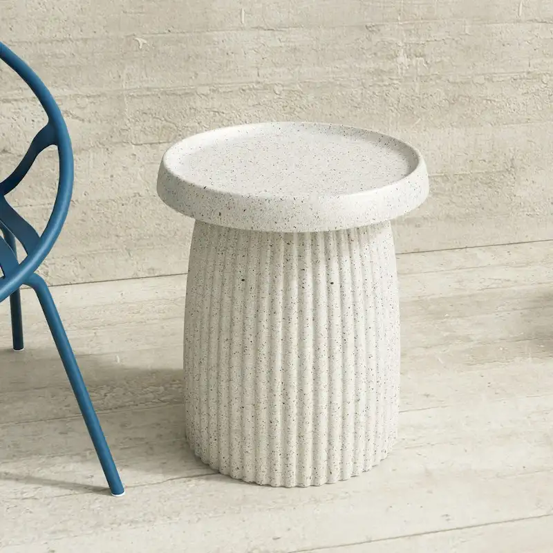 Vera Side Table Indoor/Outdoor Stone White w/ Gold Flakes