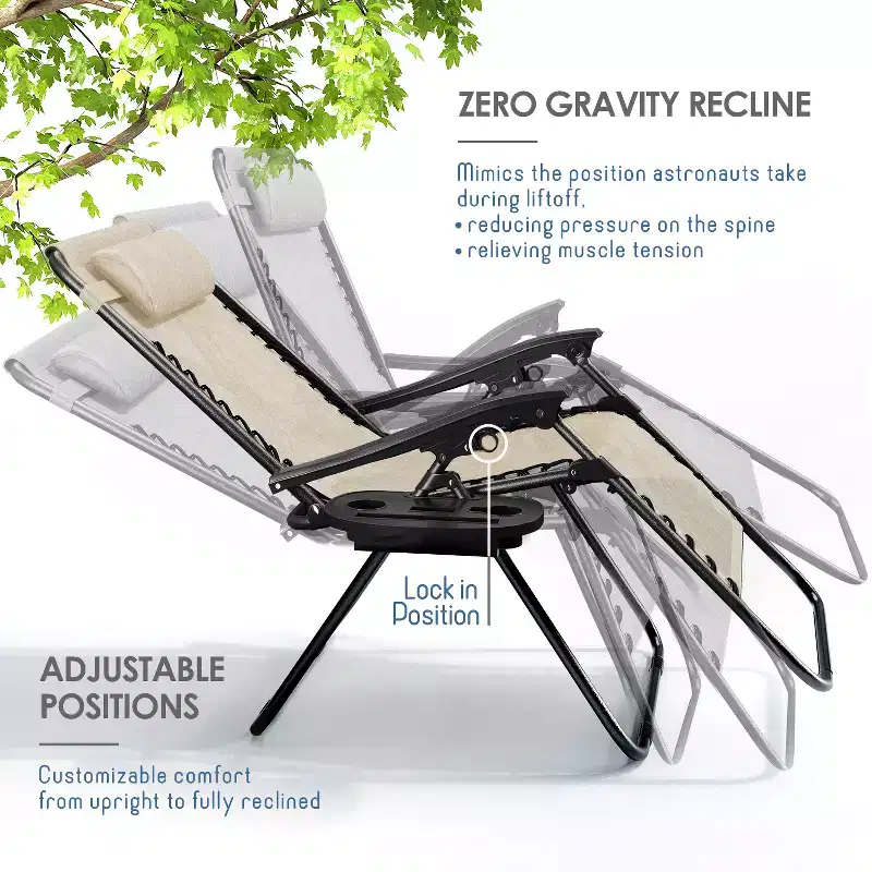 Nestl Zero Gravity Chairs Set of 2, Reclining Camping Chair, Folding Outdoor Chair with Pillow & Cup Holder Tray