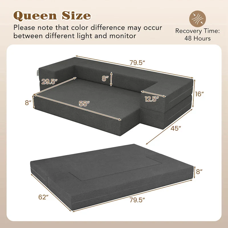 Costway 8-Inch Folding Sofa Bed with High-density Foam & Washable
