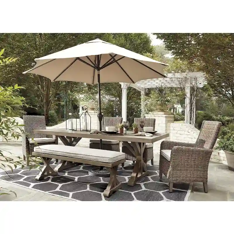 Signature Design by Ashley Beachcroft Beige 5-Piece Outdoor Dining Package - 42