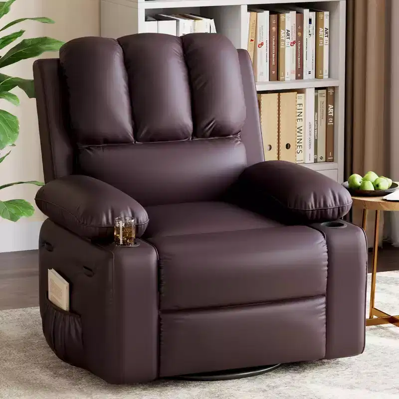 Manual Recliner Chair for Adults  PU Faux Leather, Massage Lounge, 360 Swivel  Cup Holders, Side Pocket  Modern Single Sofa Seat