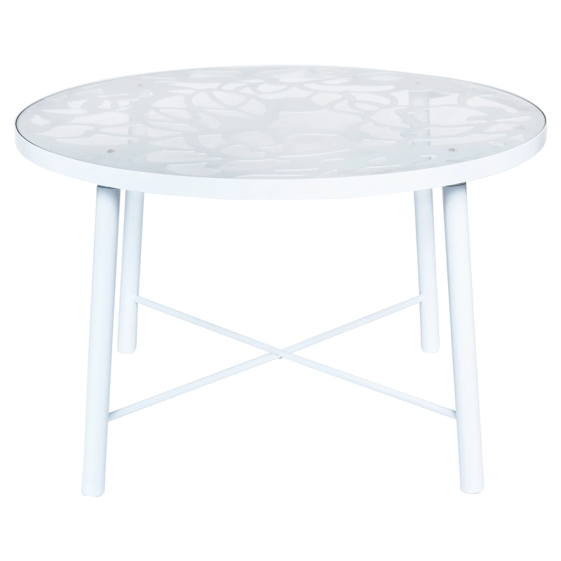48 in. Round Outdoor Dining Table in Aluminum with Tempered Glass Tabletop - 47.25 x 47.25