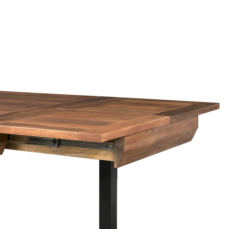 Extendable Rectangular Dining Table with Mango Wood Top and Black Iron Legs