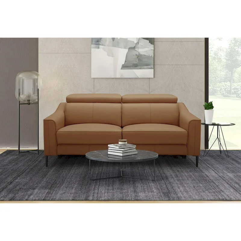 Camel Leather 3-Seater Sofa with 2 Power Recliners
