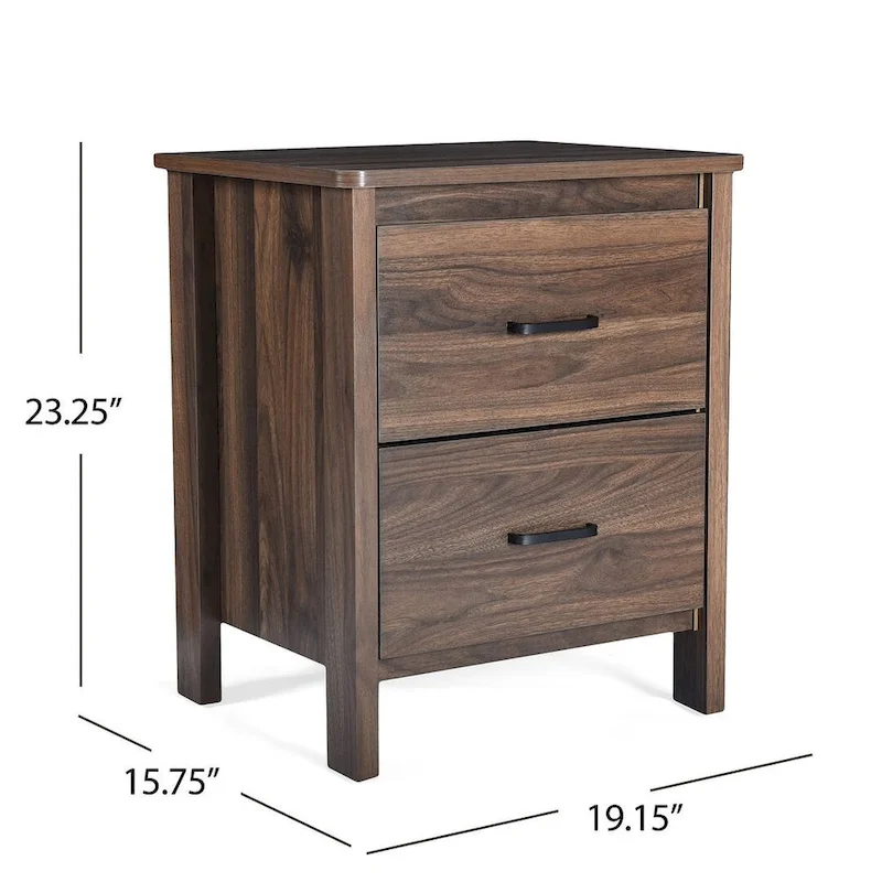 Modern Nightstand with 2 Drawers and Metal Handles