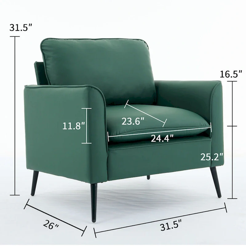 Green Modern 26  Accent Chair with Waist Pillows