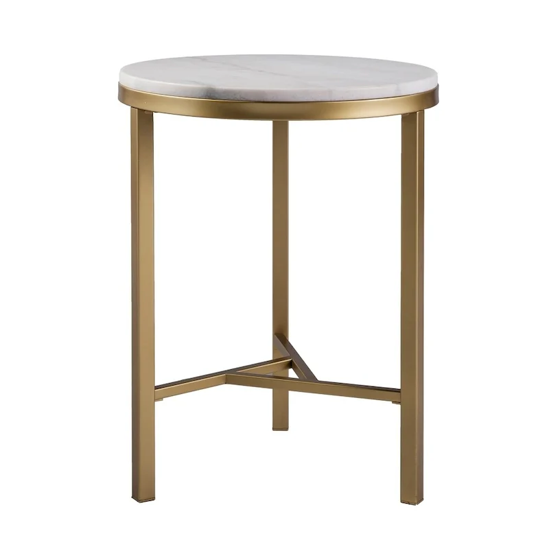 Champagne Round Side Table | Ivory Marble Top | Mid-Century Style | 1 Person