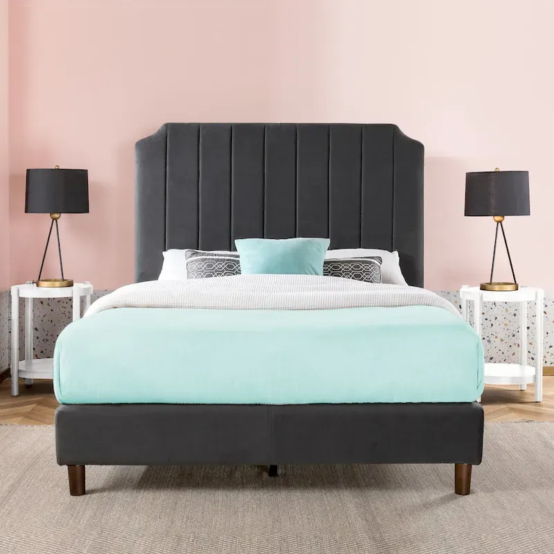 slate black Upholstered Platform Bed Frame