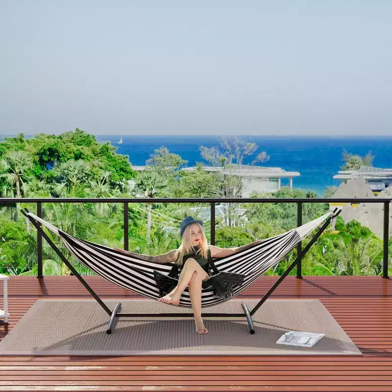 Coolmee Double Hammock with Steel Stand for Outside, Portable Space Saving, for Indoor Outdoor Patio w/Carrying Bag, 450 lbs Capacity