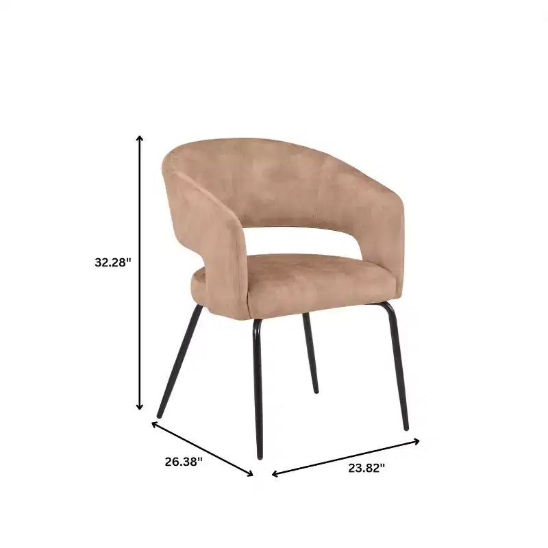LeisureMod Dining Chair Upholstered in Velvet/Leather with Open Curved Backrest and Powder-Coated Iron Legs Gavin Collection Set of 2