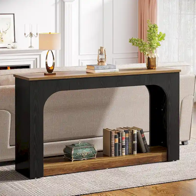 55 Inches Console Sofa Table Wood Entryway Table with LED Lights