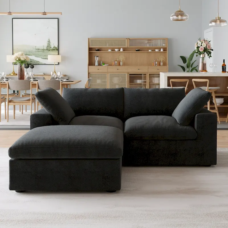 Black Commix Down Filled Overstuffed Sectional Sofa with Ottoman