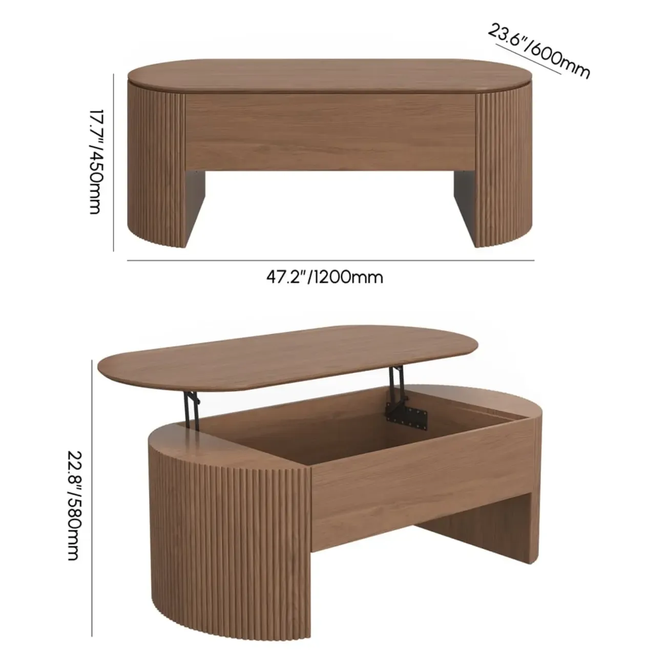 Mid-Century Modern Oval Wooden Lift-Top Coffee Table