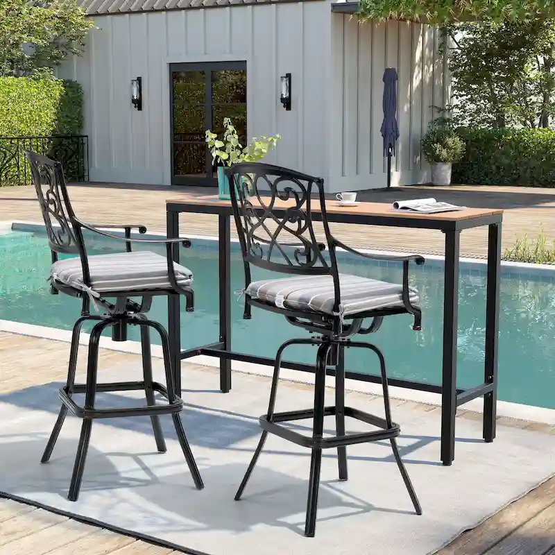 Pellebant Patio Aluminum Swivel Bar Stool with Sunbrella Cushion