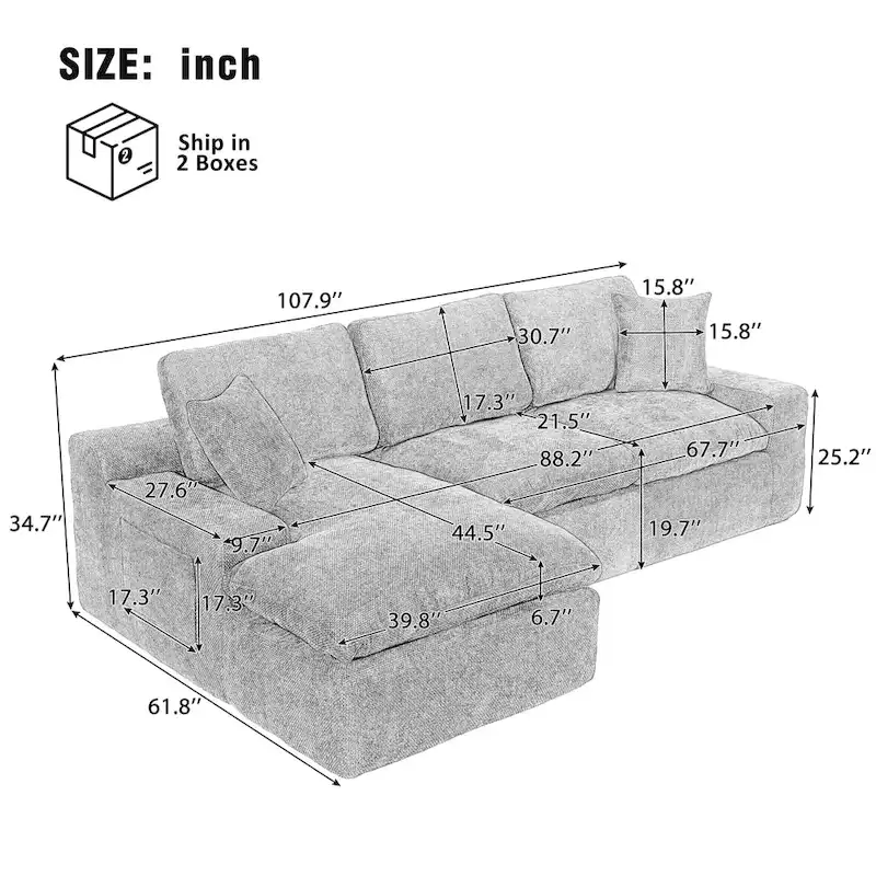 L-Shaped Reversible Sectional Sofa Chenille Fabric Couch Chaise