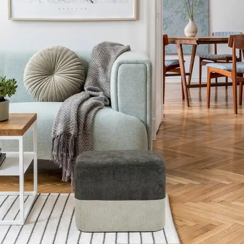 Grey-Beige / Green-Beige / Grey-Blue / Gray-Beige / Washed Blue Patchwork Two-Tone Fabric Square Ottoman Footrest – 1 Person
