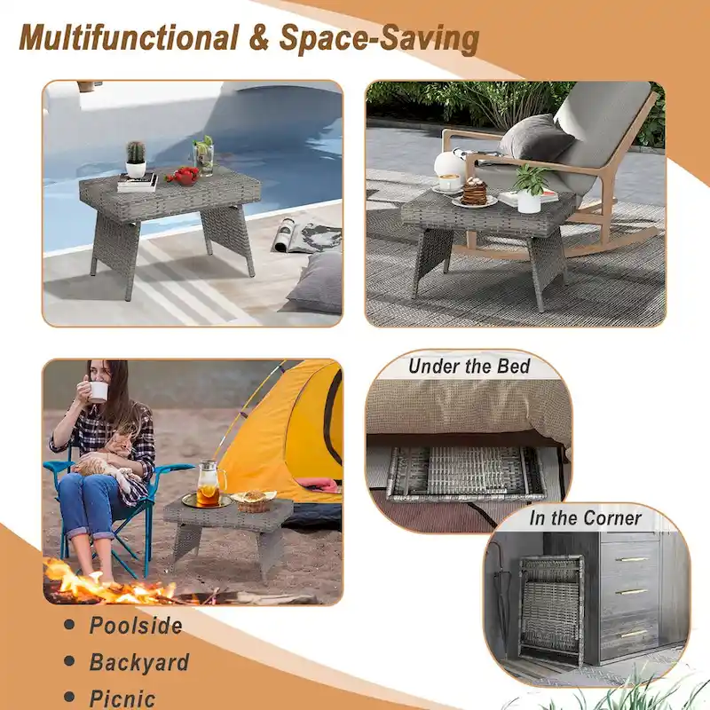 Costway Patio Folding Rattan Wicker Side Table End Coffee Table - 24  x 16  x 16  (L x W x H)