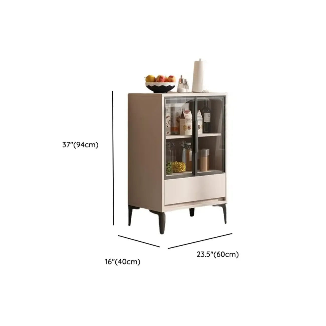 Khaki Wooden Adjustable Shelf Display Cabinet with Drawer