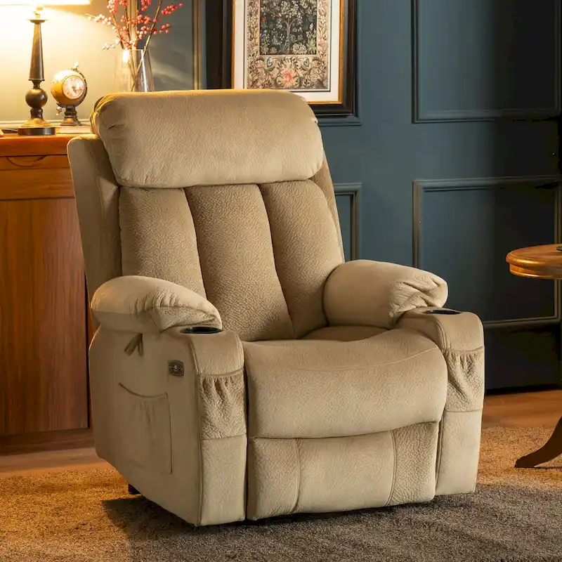Large Power Lift Recliner with Extended Footrest for Big and Tall Elderly People, Hand Remote, Cup Holders, Fabric