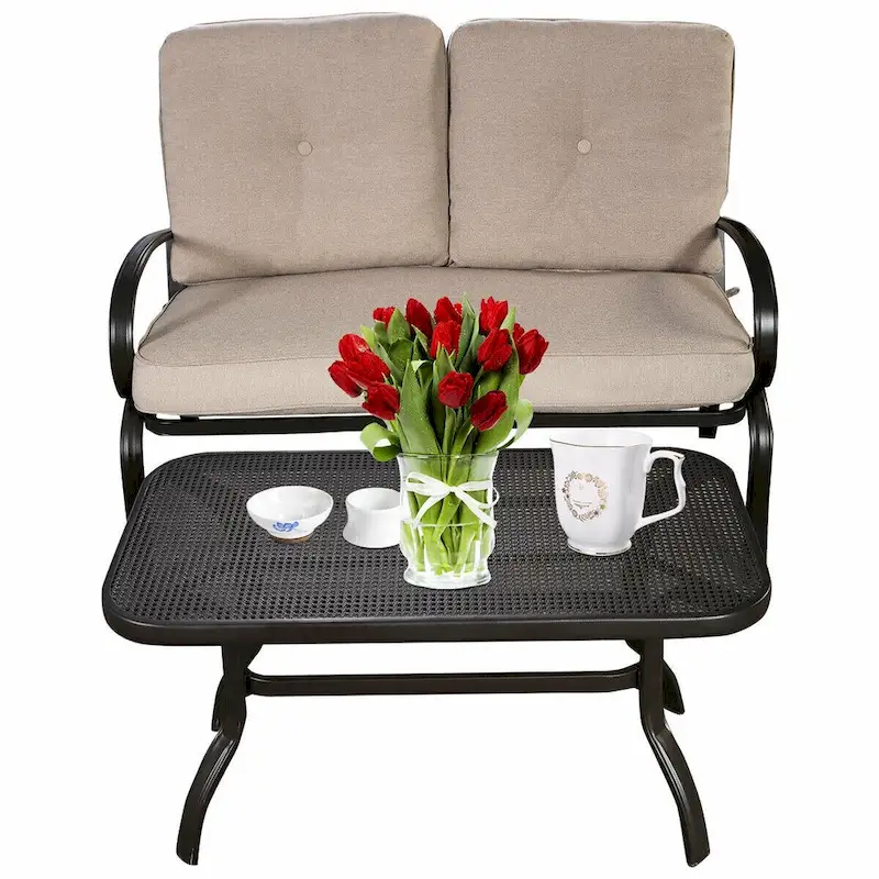 Costway 2 Pcs Patio LoveSeat Coffee Table Set Furniture Bench With - See Details