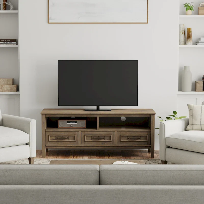 WYNDENHALL Rowan SOLID WOOD 50  Wide Contemporary TV Media Stand in Smoky Brown For TVs upto 55 inches - 16 d x 50  w x 20 h