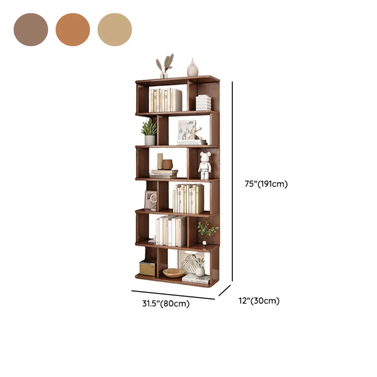 Mid-Century 6-Tier Open Back Wooden Bookshelf