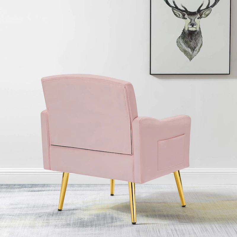 Velvet Accent Chair, Comfy Tufted Upholstered Armchair, Gold Legs - 28.7W