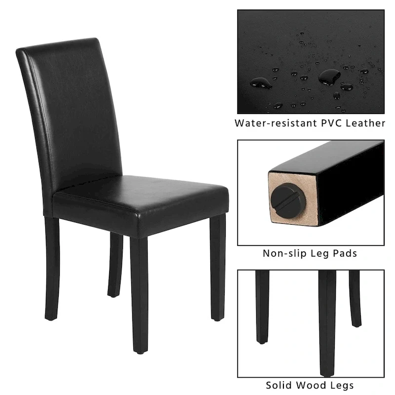 High-Back Faux Leather Dining Chairs with Foam Cushion & Rubberwood Legs – Black / Grey / Brown / White