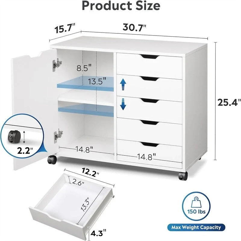 5-Drawer Wood Dresser Chest - 15.8D x 30.8W x 25.5H
