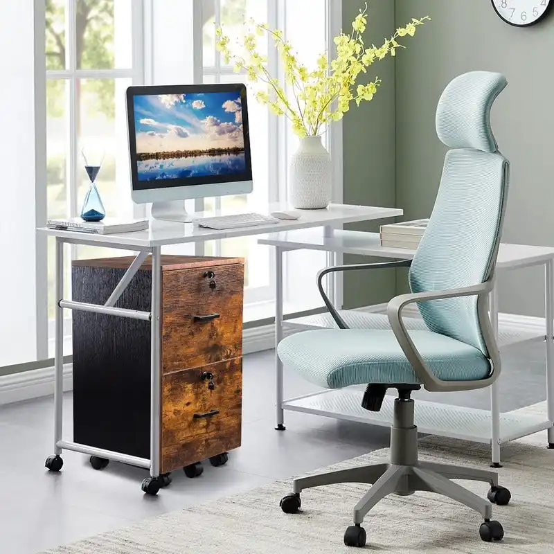 2-Drawer Rolling Wood File Cabinet with Lock