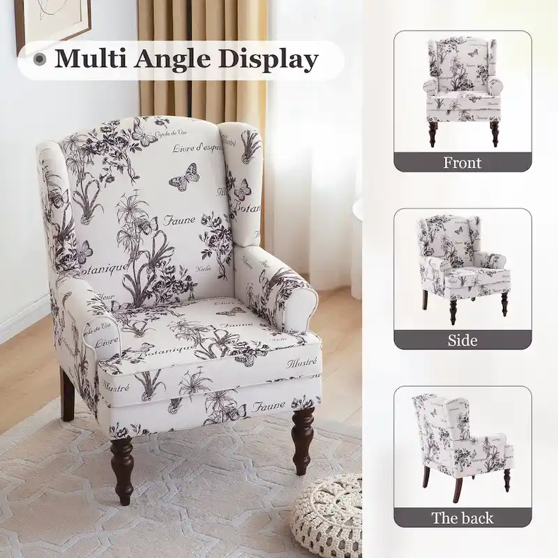 Accent Armchair with Turned Legs Set of 2 Blue/ Beige / Grey