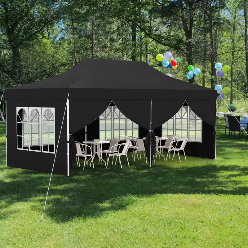 Costway 10 x 20FT Pop up Canopy Outdoor Canopy Tent with 6 Sidewalls Carrying Bag Blue/Black/Gray/White/Pink