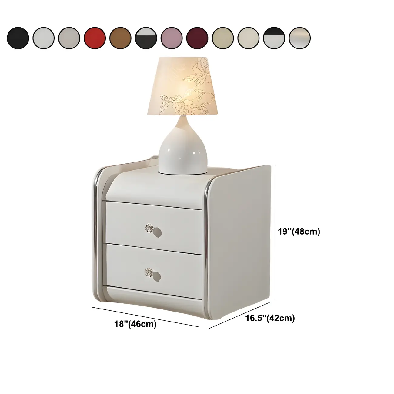 Luxurious Glossy Leather Wooden 2 Drawer Black Nightstand