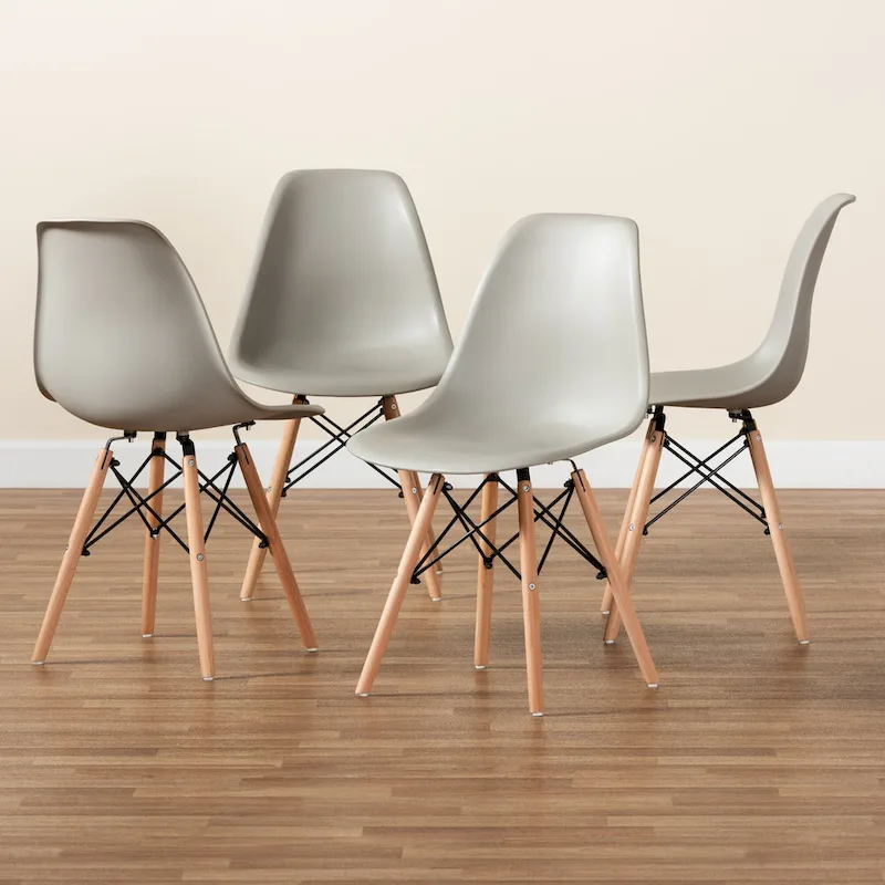 Beige Plastic and Wood Dining Chairs - Set of 4