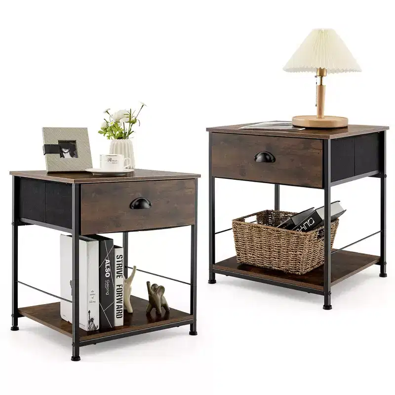 Costway 2PCS 2-tier Nightstand Bedside End Sofa Coffee Table Bedroom Living Room