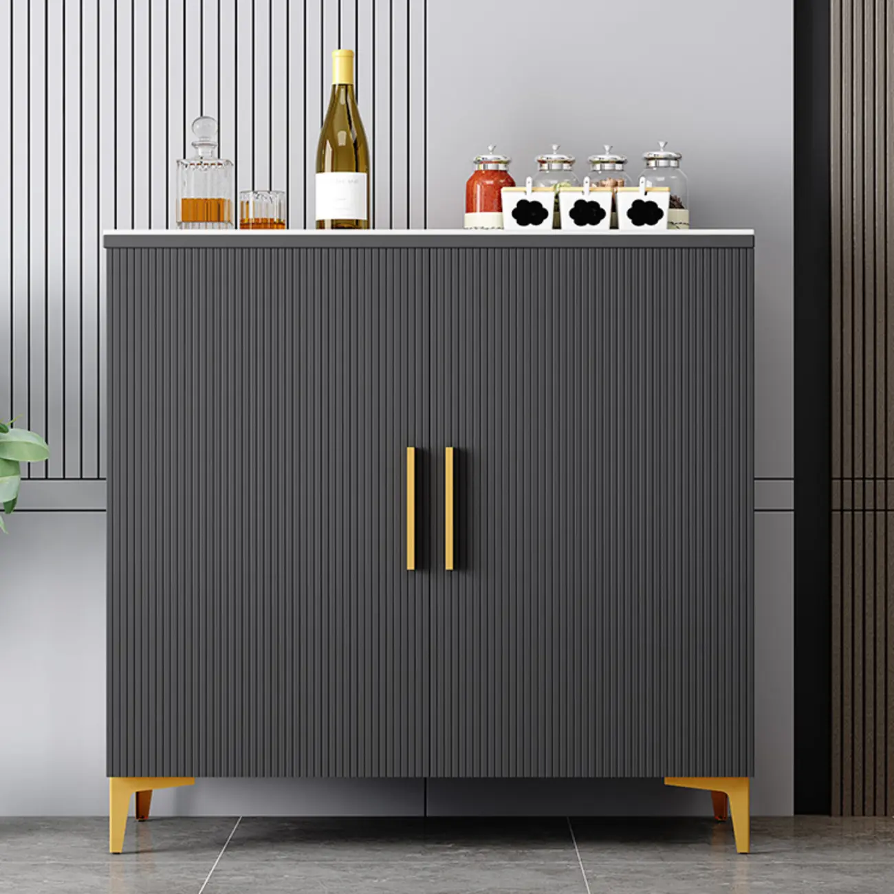 Glam Grey Wooden Sideboard with Cabinets