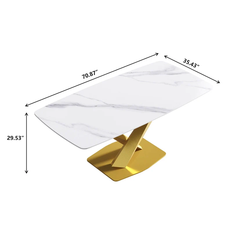 71  Modern Dining Table with Slate Stone Top and Metal Legs, Marble Dining Table