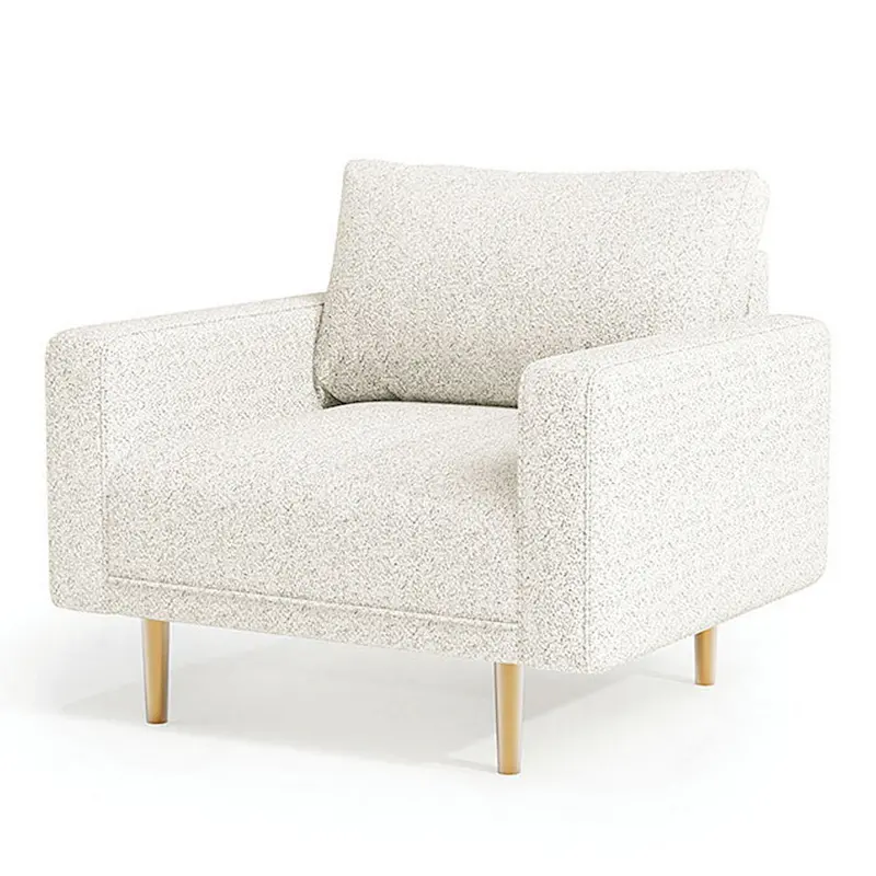 Remy Accent Chair, Bench Seat w Track Arms, Plush Off White Boucle