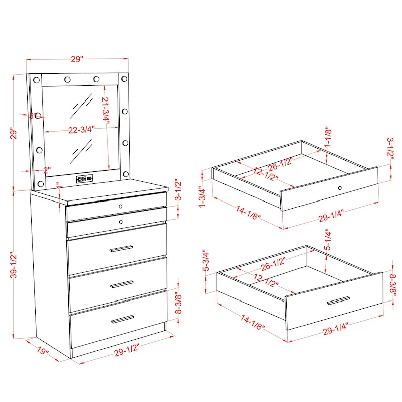 Mary Glam 5-Drawer Jewelry Armoire with Felt by